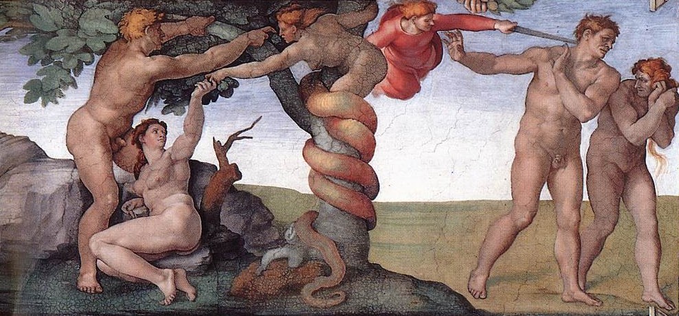 Michelangelo: Sündenfall und Vertreibung aus dem Paradies (Sixtinische Kapelle, um 1512) 